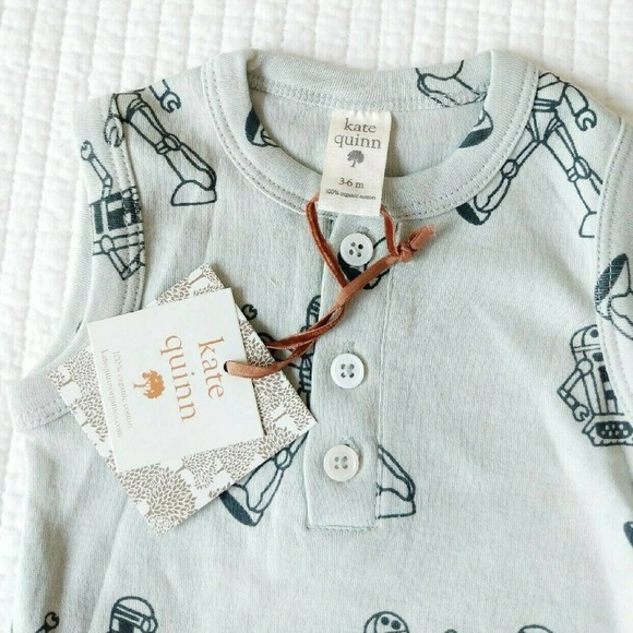 New Kate Quinn 3-6 Months Robot Henley Organic NWT Romper - Picture 3 of 4